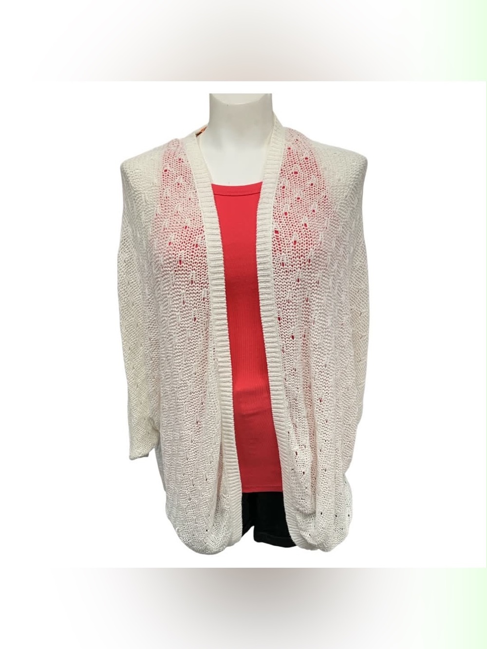 Forever 21 Cream Open-Front Knit Cardigan with Red Accent Size S